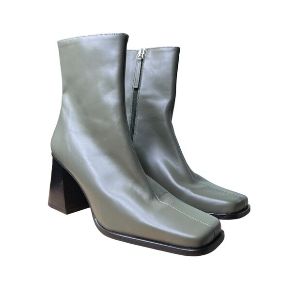 Alohas Womens South Leather Square Toe Block Heel Ankle Boots EU 42‎ US 11 Green - Picture 1 of 14